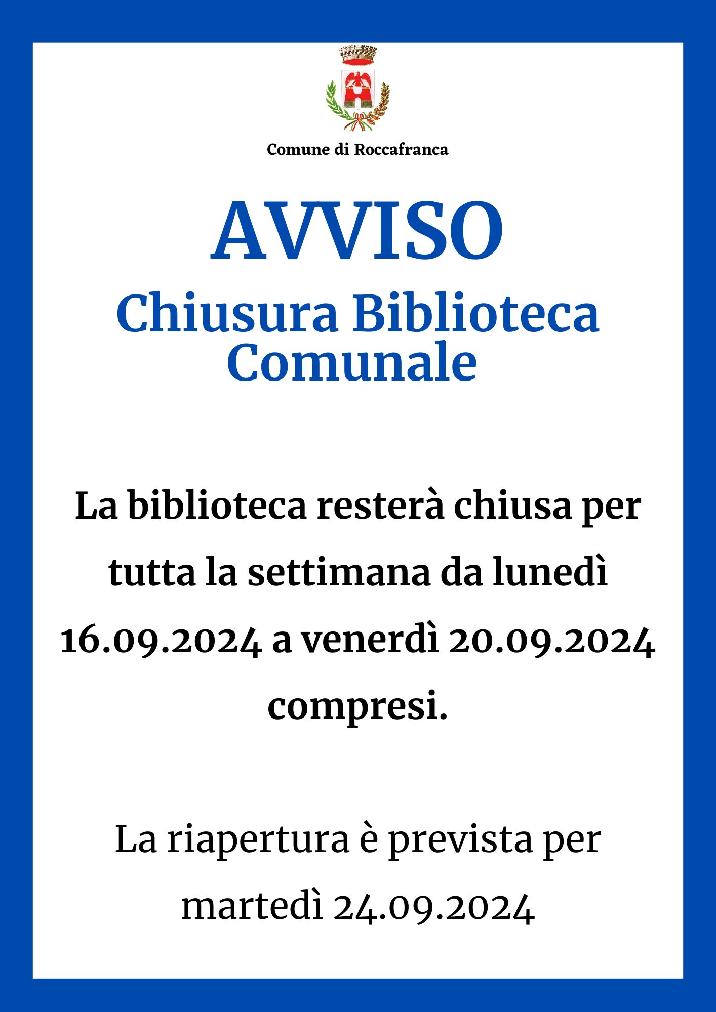 Chiusura Biblioteca Comunale